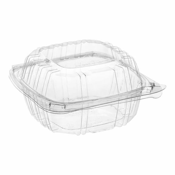 Clear PET Plastic Clamshell Container, 6 x 6 x 3 Inches, Square Hinged Design, Freezer Safe, Single Compartment, 500 per Case