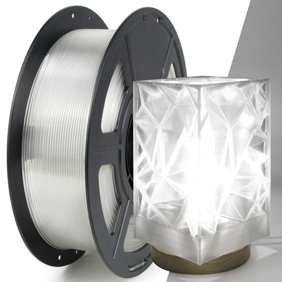 Clear PETG Filament 1.75mm 1kg, Crystal Transparent 3D Printer Filament Up to 600mm/s Fast Printing, Tough & Durable for Lampshade, Creative DIY & Home Decor