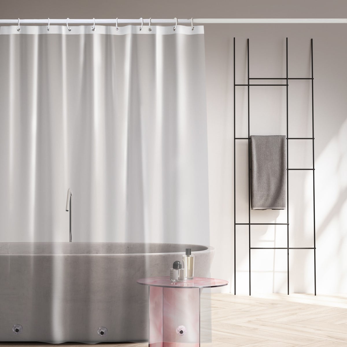 Clear PEVA Shower Curtain Liner & Hooks, 72"x72" Clear Waterproof Mildew Resistant Shower