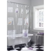 Clear PEVA Shower Curtain with 9 Mesh Storage Pockets, 70" x 72", Zenna Home Mesh Pockets