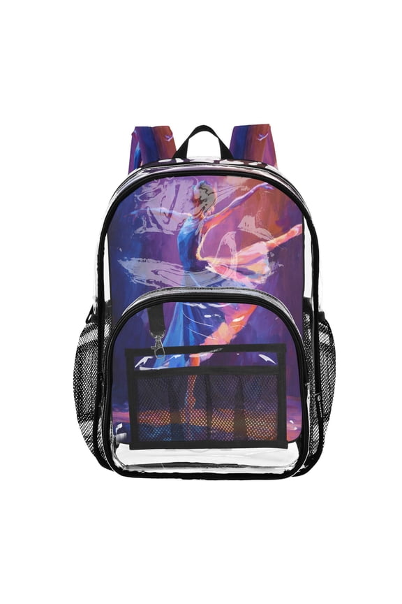 Clear PVC Backpack 12L Transparent Shoulder Bag with Mesh Pockets Ballet Dancer