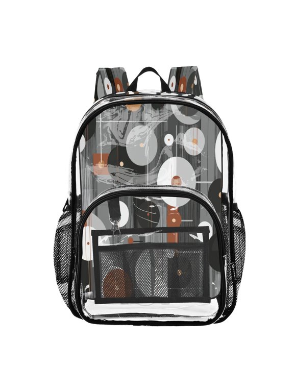 Clear PVC Backpack 12L Transparent Shoulder Bag with Mesh Pockets Cd Pattern