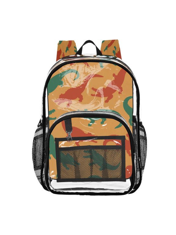 Clear PVC Backpack 12L Transparent Shoulder Bag with Mesh Pockets Crocodile Pattern Design
