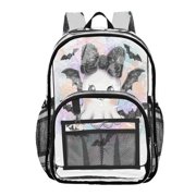 Clear PVC Backpack 12L Transparent Shoulder Bag with Mesh Pockets Cute Black Bat Ghost