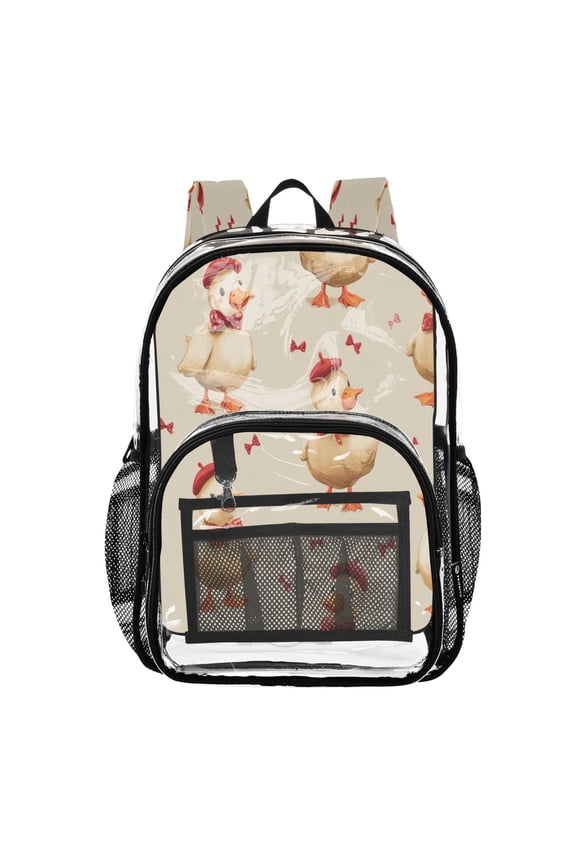 Clear PVC Backpack 12L Transparent Shoulder Bag with Mesh Pockets Dapper Duck Pattern
