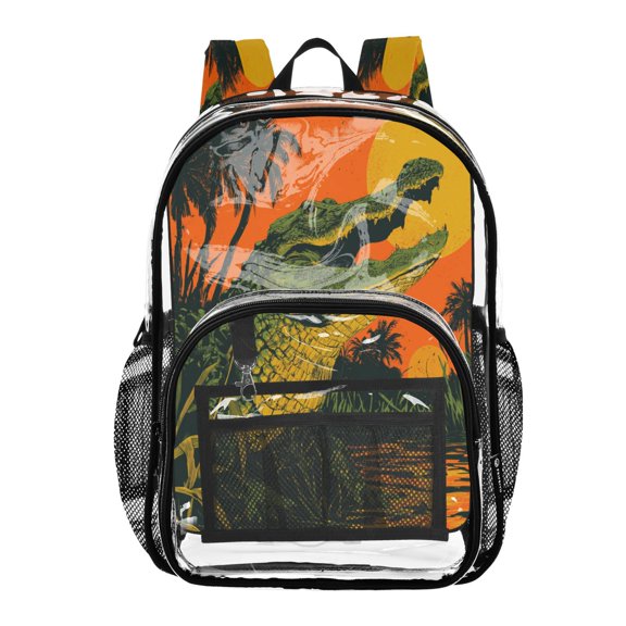 Clear PVC Backpack 12L Transparent Shoulder Bag with Mesh Pockets Orange Sky Gator