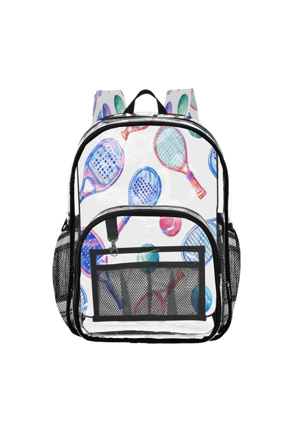 Clear PVC Backpack 12L Transparent Shoulder Bag with Mesh Pockets Pastel Court Sports Tile