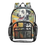 Clear PVC Backpack 12L Transparent Shoulder Bag with Mesh Pockets Poppy Field Dalmatian