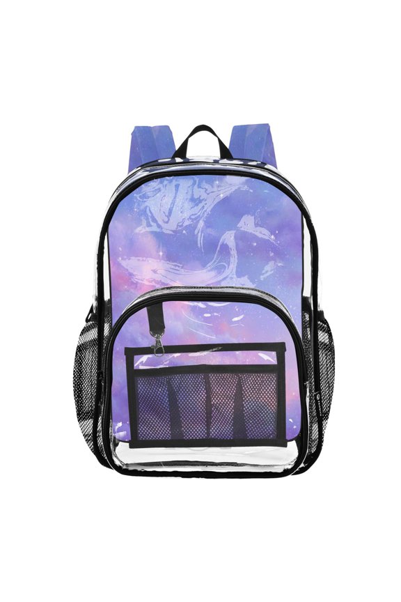 Clear PVC Backpack 12L Transparent Shoulder Bag with Mesh Pockets Purple Pink Twilight Galaxy