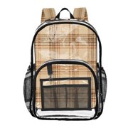 Clear PVC Backpack 12L Transparent Shoulder Bag with Mesh Pockets Rustic Classic Tartan Plaid
