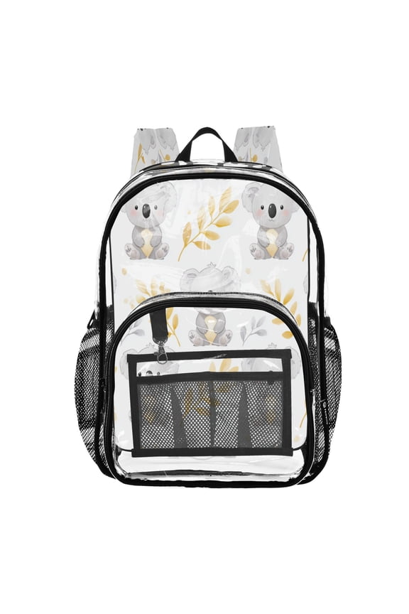 Clear PVC Backpack 12L Transparent Shoulder Bag with Mesh Pockets Soft Koala Doodles