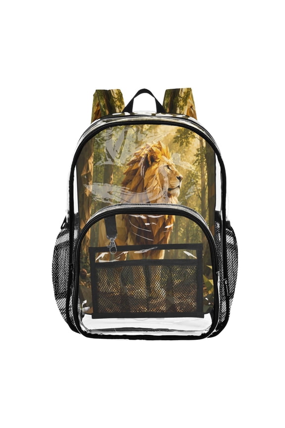Clear PVC Backpack 12L Transparent Shoulder Bag with Mesh Pockets Sunlit Forest Lion King