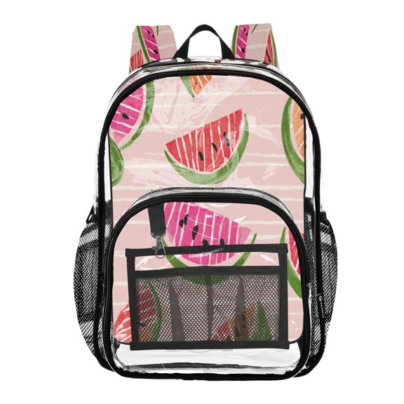 Clear PVC Backpack 12L Transparent Shoulder Bag with Mesh Pockets Sweet Melon Hush