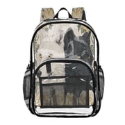 Clear PVC Backpack 12L Transparent Shoulder Bag with Mesh Pockets Two Black and White Wolves