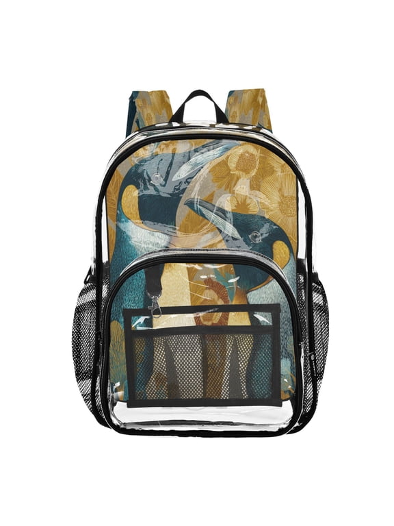 Clear PVC Backpack 12L Transparent Shoulder Bag with Mesh Pockets Two Penguins