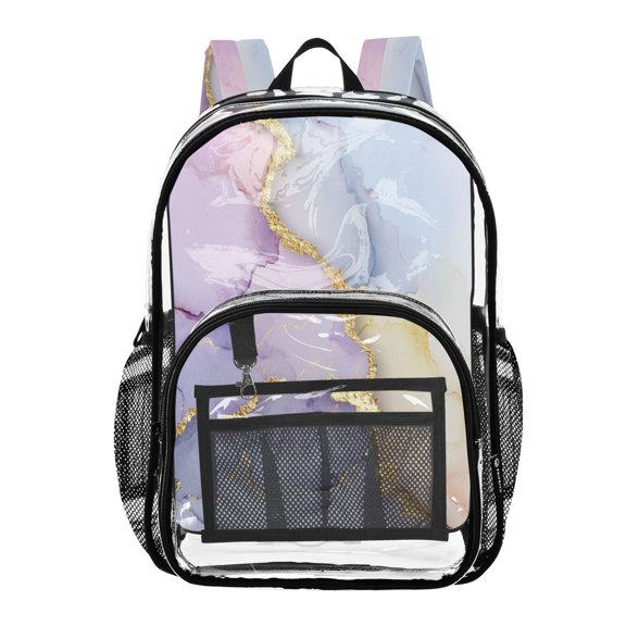 Clear PVC Backpack 12L Transparent Shoulder Bag with Mesh Pockets Unicorn Dream Fluid Art