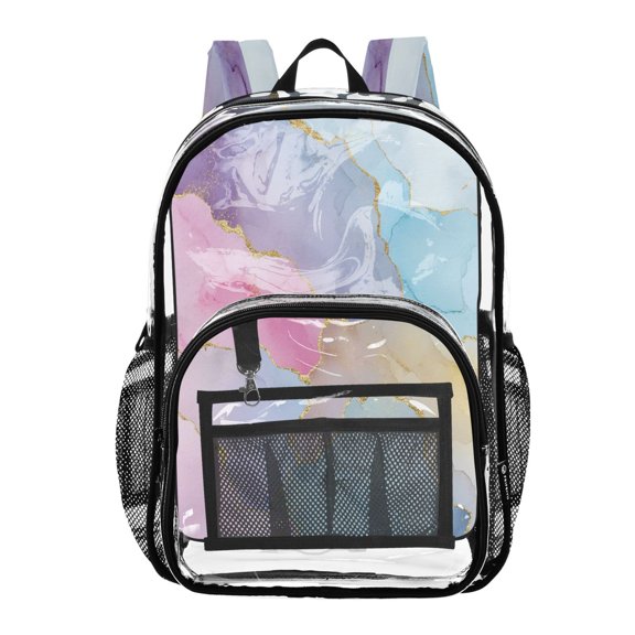 Clear PVC Backpack 12L Transparent Shoulder Bag with Mesh Pockets Unicorn Fantasy Fluid Art
