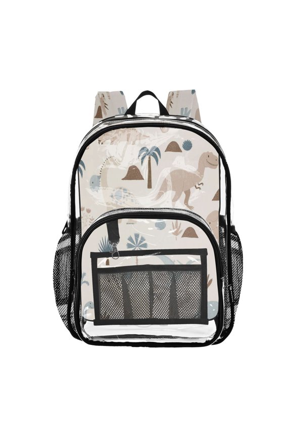 Clear PVC Backpack 12L Transparent Shoulder Bag with Mesh Pockets Vintage Style Dinosaur