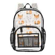 Clear PVC Backpack 12L Transparent Shoulder Bag with Mesh Pockets Woodland Fox Floral Pattern