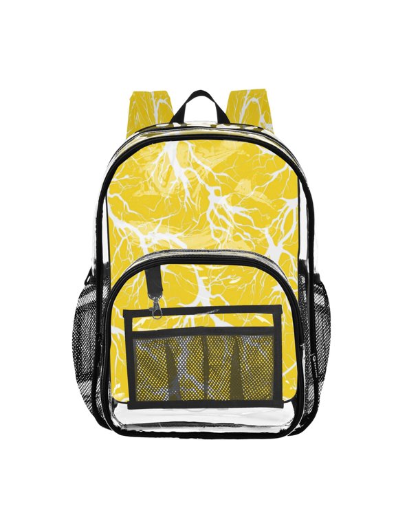 Clear PVC Backpack 12L Transparent Shoulder Bag with Mesh Pockets Yellow Lightning Pattern Art