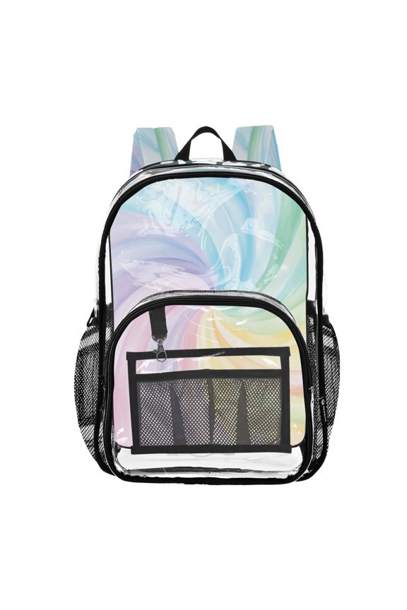 Clear PVC Backpack Large Capacity Multi-Pocket Printed Shoulder Bag Lightweight Daypack for School Travel Outdoor Beautiful Vortex