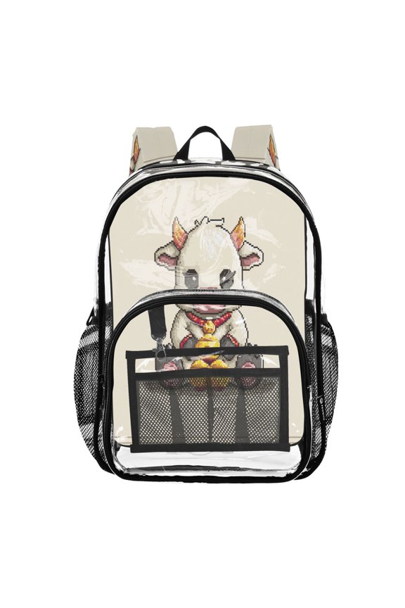 Clear PVC Backpack Large Capacity Multi-Pocket Printed Shoulder Bag Lightweight Daypack for School Travel Outdoor Chinese Cattle