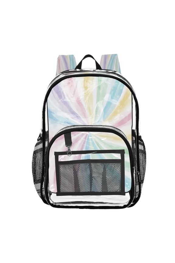 Clear PVC Backpack Large Capacity Multi-Pocket Printed Shoulder Bag Lightweight Daypack for School Travel Outdoor Colorful Beauty Vortex