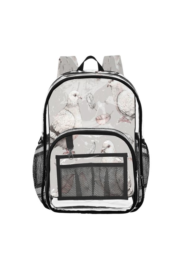 Clear PVC Backpack Large Capacity Multi-Pocket Printed Shoulder Bag Lightweight Daypack for School Travel Outdoor Cute Pigeon