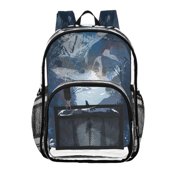 Clear PVC Backpack Large Capacity Multi-Pocket Printed Shoulder Bag Lightweight Daypack for School Travel Outdoor Flat Vector Animal Silhouette