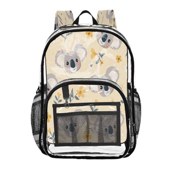 Clear PVC Backpack Large Capacity Multi-Pocket Printed Shoulder Bag Lightweight Daypack for School Travel Outdoor Koala Bears Digital Pattern