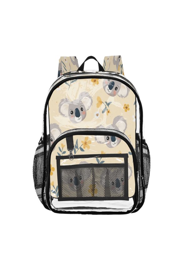 Clear PVC Backpack Large Capacity Multi-Pocket Printed Shoulder Bag Lightweight Daypack for School Travel Outdoor Koala Bears Digital Pattern