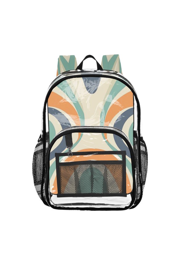 Clear PVC Backpack Large Capacity Multi-Pocket Printed Shoulder Bag Lightweight Daypack for School Travel Outdoor Super Beautiful Fringe