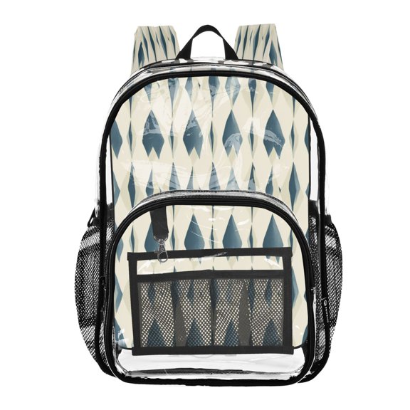 Clear PVC Backpack Large Capacity Multi-Pocket Printed Shoulder Bag Lightweight Daypack for School Travel Outdoor Super Cute Blue Squares