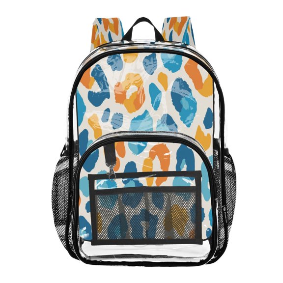 Clear PVC Backpack Large Capacity Multi-Pocket Printed Shoulder Bag Lightweight Daypack for School Travel Outdoor Vector Blue Spot Pattern