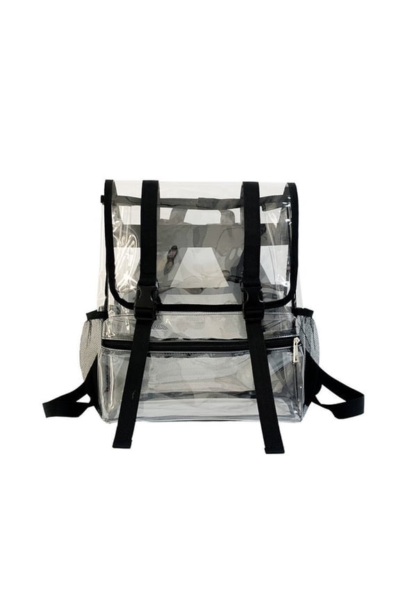 Clear PVC Backpack With Reinforced Straps Front Pocket, Waterproof Heavy Duty Transparent Bag, Stadium Security Approved School Travel Sporting Events Daily Commute Daypack
