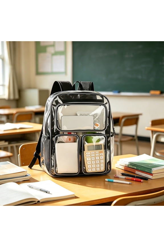 Clear PVC Backpack Stadium-Approved for Sports, Concerts, Travel with Multi-Compartment Design, Water-Resistant, Adjustable Straps Gray