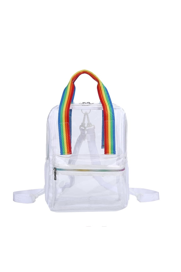 Clear PVC Backpack Transparent Bookbag with Matching Top Handle Front Zipper Pocket Side Mesh Pockets Adjustable Shoulder Straps See Through Backpack for School Concert Festival Sports Travel