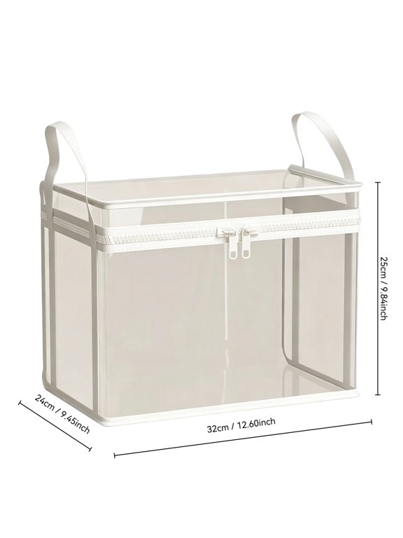 Clear PVC Book Storage Bag, Foldable Clothing Organizer Bin with Zipper and Handles, Waterproof Storage Box for Closet Travel and Moving Gift