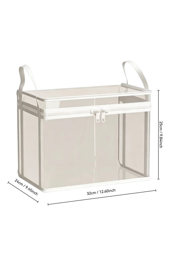 Clear PVC Book Storage Bag, Foldable Clothing Organizer Bin with Zipper and Handles, Waterproof Storage Box for Closet Travel and Moving Gift