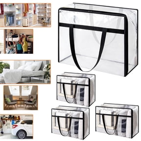 Clear PVC Clothes Storage Bag with Carry Handles,23inch Zippered Transparent Blanket Organizer Tote, Dustproof Foldable Closet Garment Container, Bedding Storage Holder, Space Saving Luggage Bag