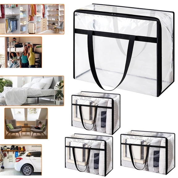 Clear PVC Clothes Storage Bag with Carry Handles,23inch Zippered Transparent Blanket Organizer Tote, Dustproof Foldable Closet Garment Container, Bedding Storage Holder, Space Saving Luggage Bag