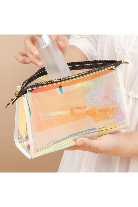 Clear PVC Cosmetic Bag with Handle Strap | Waterproof Zippered Toiletry Pouch for Travel & Bathroom Organization | Portable Makeup Organizer for Women & Girls