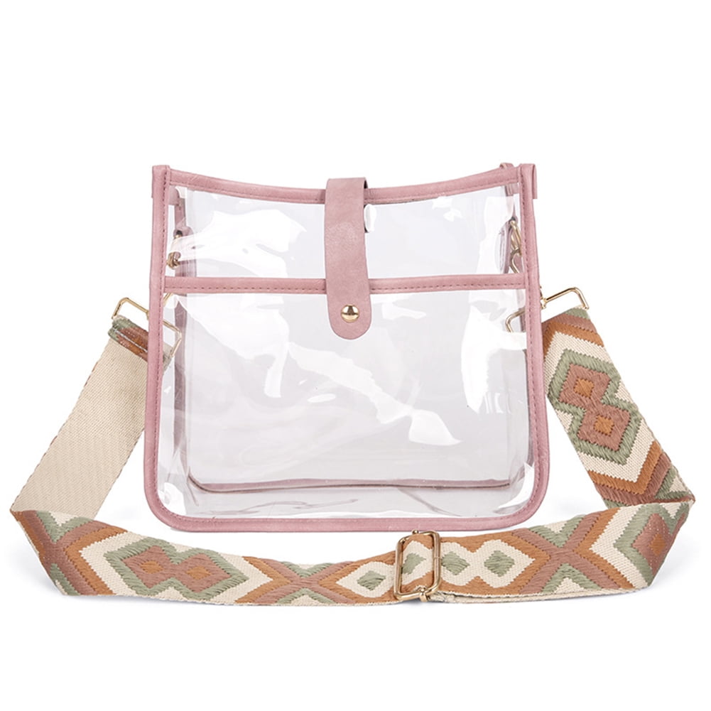 Clear PVC Crossbody Bag Satchel Print Wide Strap Lady Shoulder Bag