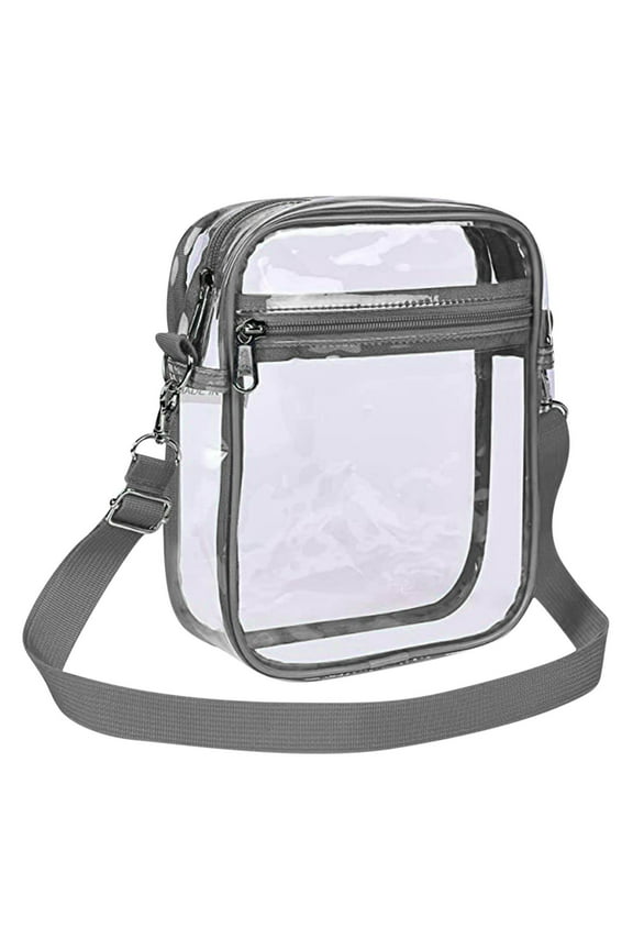 Clear PVC Crossbody Bag - Stadium Approved 20x15cm Transparent Shoulder Bag for Men/Women - Adjustable Strap (11.5-23") with Front Pocket