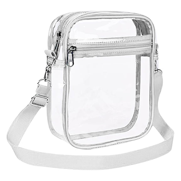 Clear PVC Crossbody Bag - Stadium Approved 20x15cm Transparent Shoulder Bag for Men/Women - Adjustable Strap (11.5-23") with Front Pocket