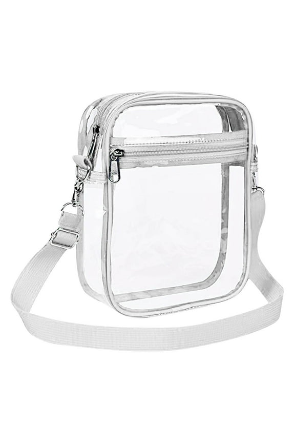 Clear PVC Crossbody Bag - Stadium Approved 20x15cm Transparent Shoulder Bag for Men/Women - Adjustable Strap (11.5-23") with Front Pocket