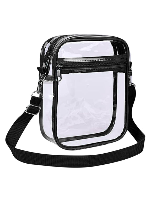 Clear PVC Crossbody Bag - Stadium Approved 20x15cm Transparent Shoulder Bag for Men/Women - Adjustable Strap (11.5-23") with Front Pocket