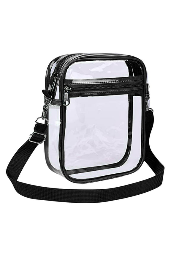 Clear PVC Crossbody Bag - Stadium Approved 20x15cm Transparent Shoulder Bag for Men/Women - Adjustable Strap (11.5-23") with Front Pocket