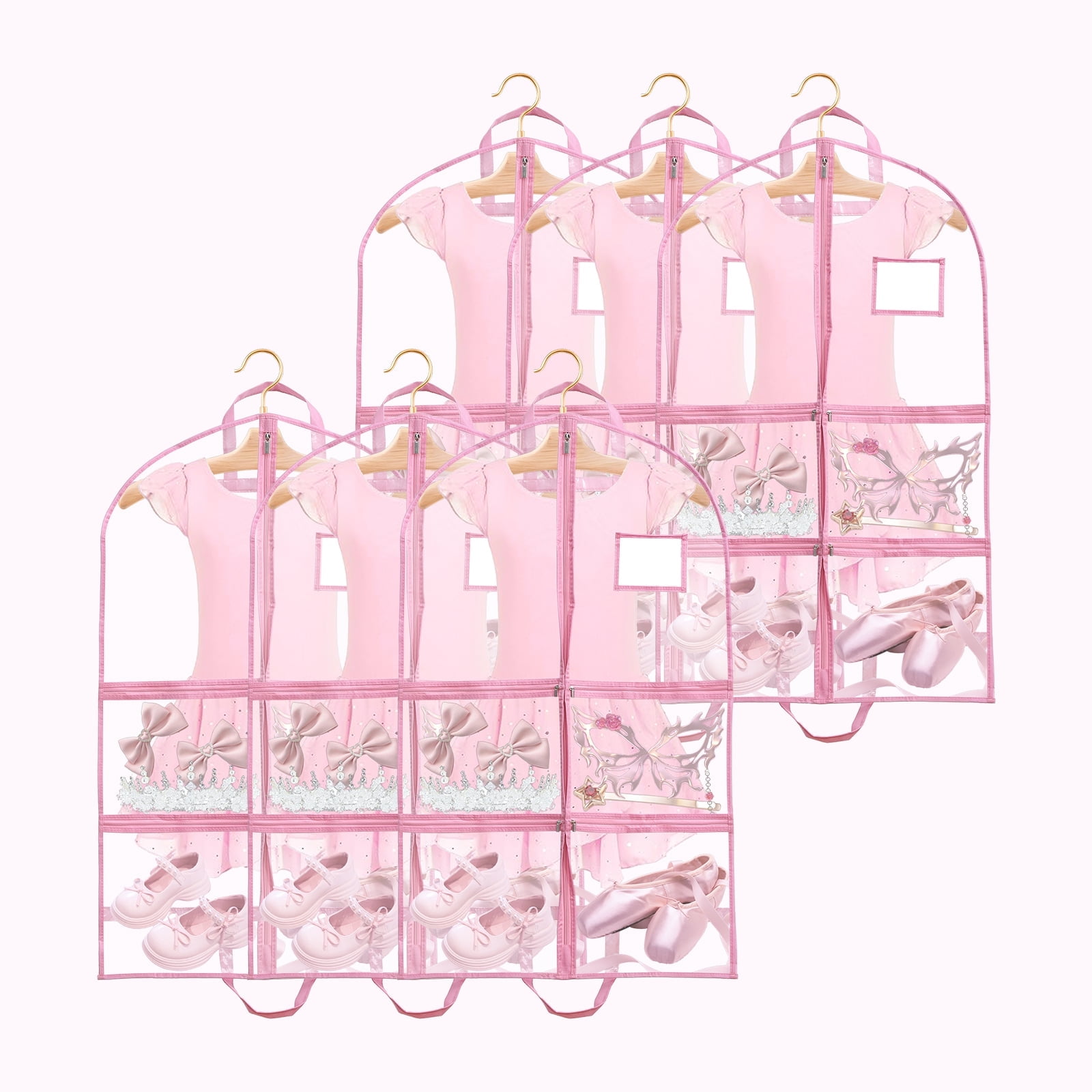 Furnhome  4-Pack Clear PVC Garment Bag for Dance Costumes, 40-inch with Multiple Clear Zipper Pockets