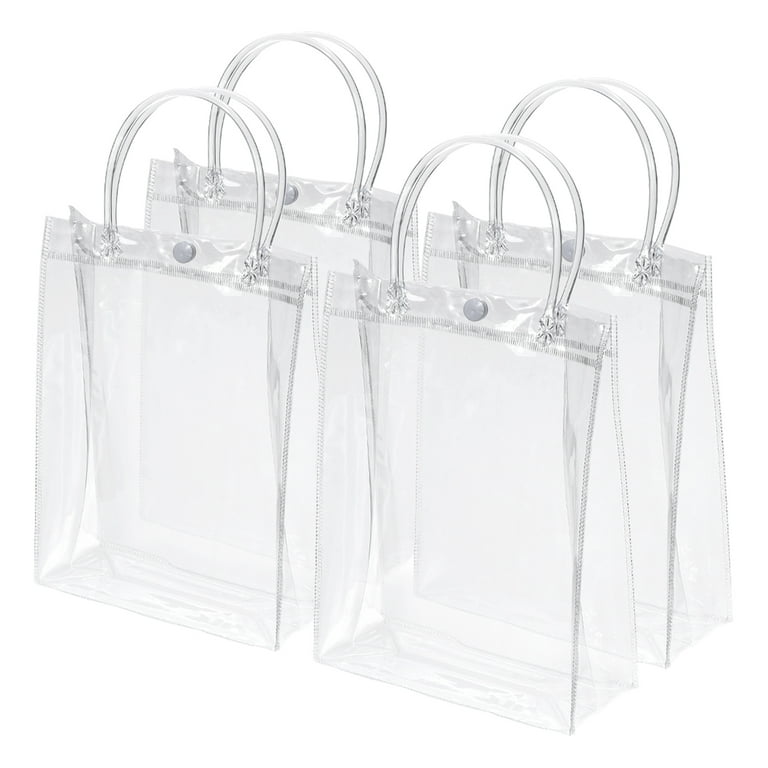 Clear PVC Gift Bags 9x6.7x2.8 inch Reusable Mini Plastic Gift Wrap Tote Bag with Handles, 100 Pack